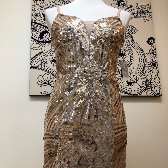 🆕NWT Elegant Full Length Sequin Art Deco Dress - Picture 2 of 8